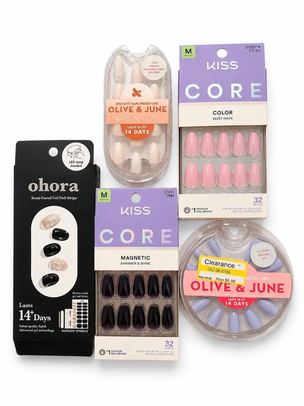 Press-On Nail Bundle Lot of 5 | Olive & June, KISS CORE & Ohora | Unopened